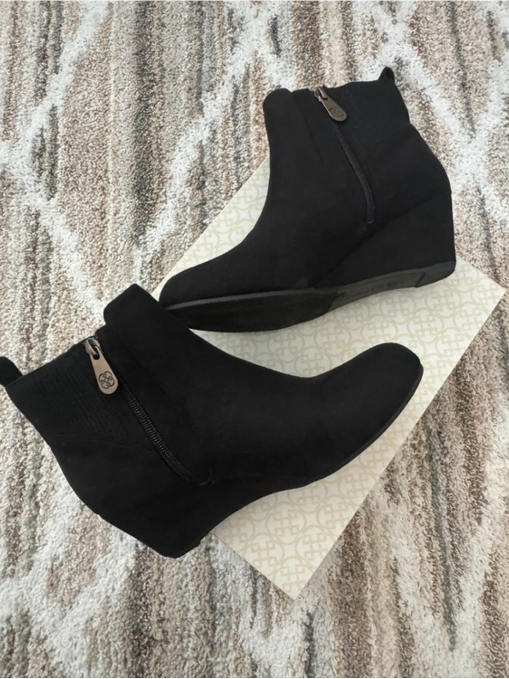Daisy Fuentes Black Suede Wedge Ankle Boots